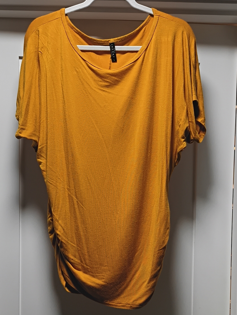 Relaxed Draped Short-Sleeve Blouse in Mustard